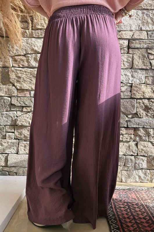 Basso Shirring Wide Leg Pant Deep Damson